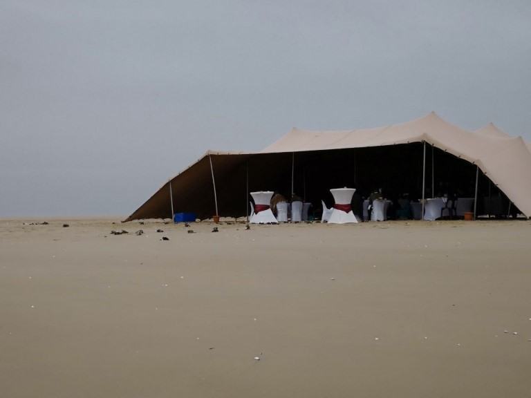 Desert dinner setting in Namibia
